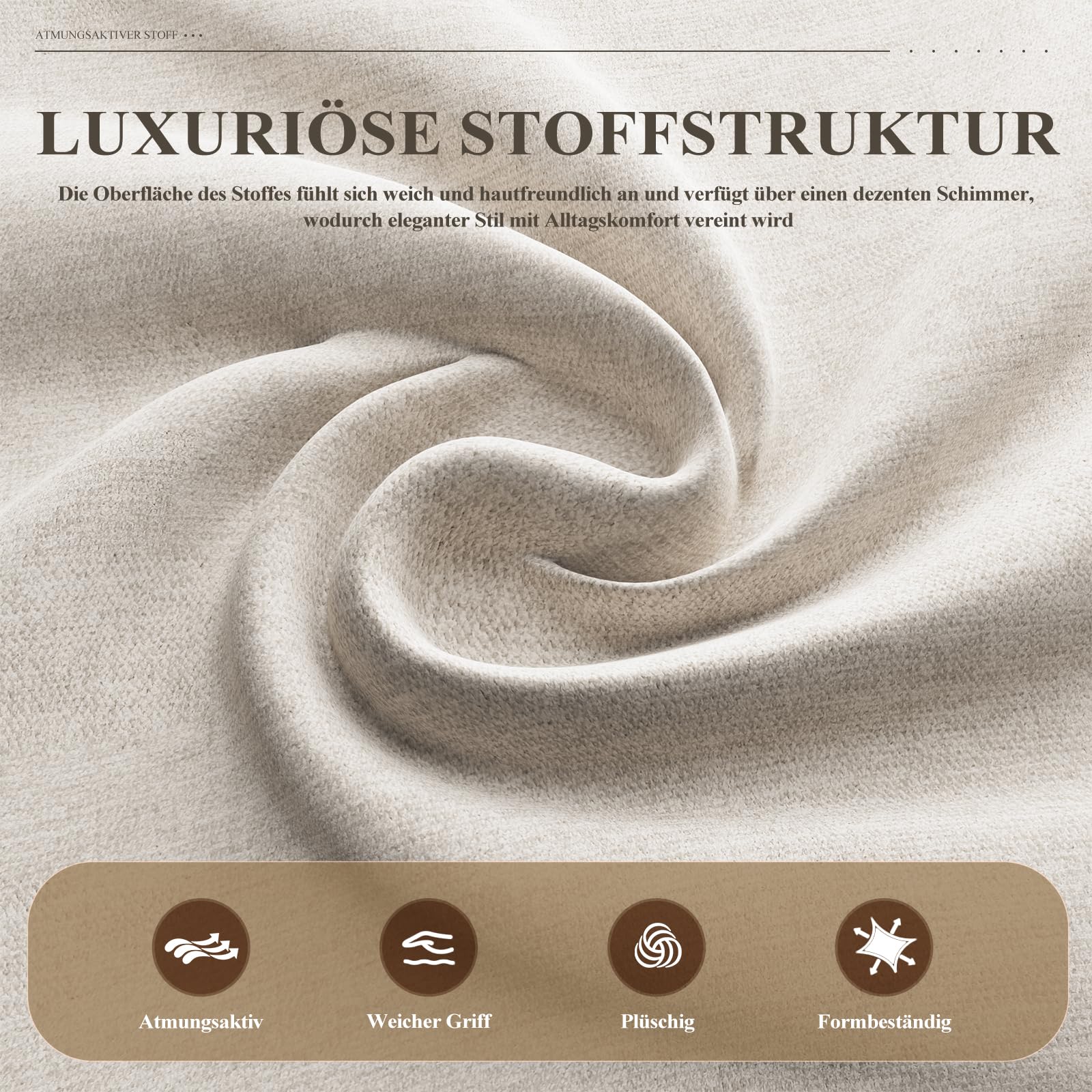 MALOL Gepolsterte Esszimmerstühle 4er Set – Moderner Stoff, Gebogene Rückenlehne, gepolsterter Sitz, stabile Metallbeine – Design-Stühle für Küche, Esszimmer, Wohnzimmer – Kamel