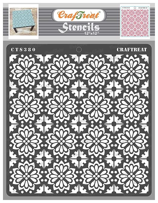 Floor Tile Stencil for Craft and Art - Tile Flowers - Size: 12X12 Inches - Floral Pattern Stencils for Wall Painting - Flower Pattern Stencil - Wall Stencils for Craft