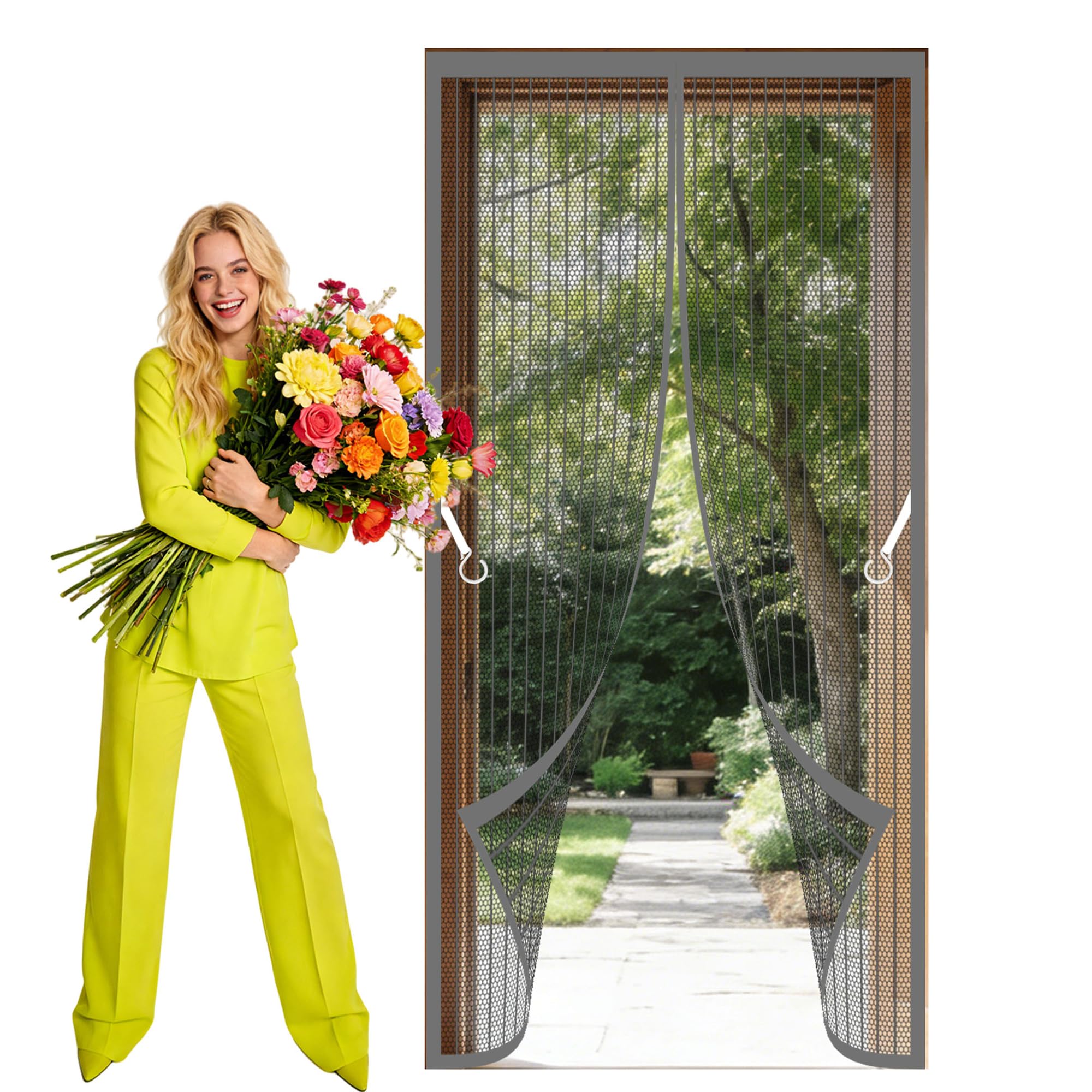 Magnetic Screen Fly Doors 117 x 248 cm Hands Free Closing Fly Insect Screen Shuts Automatically Easy to Install Without Drilling for Living Room, Bedroom, Patio, Grey