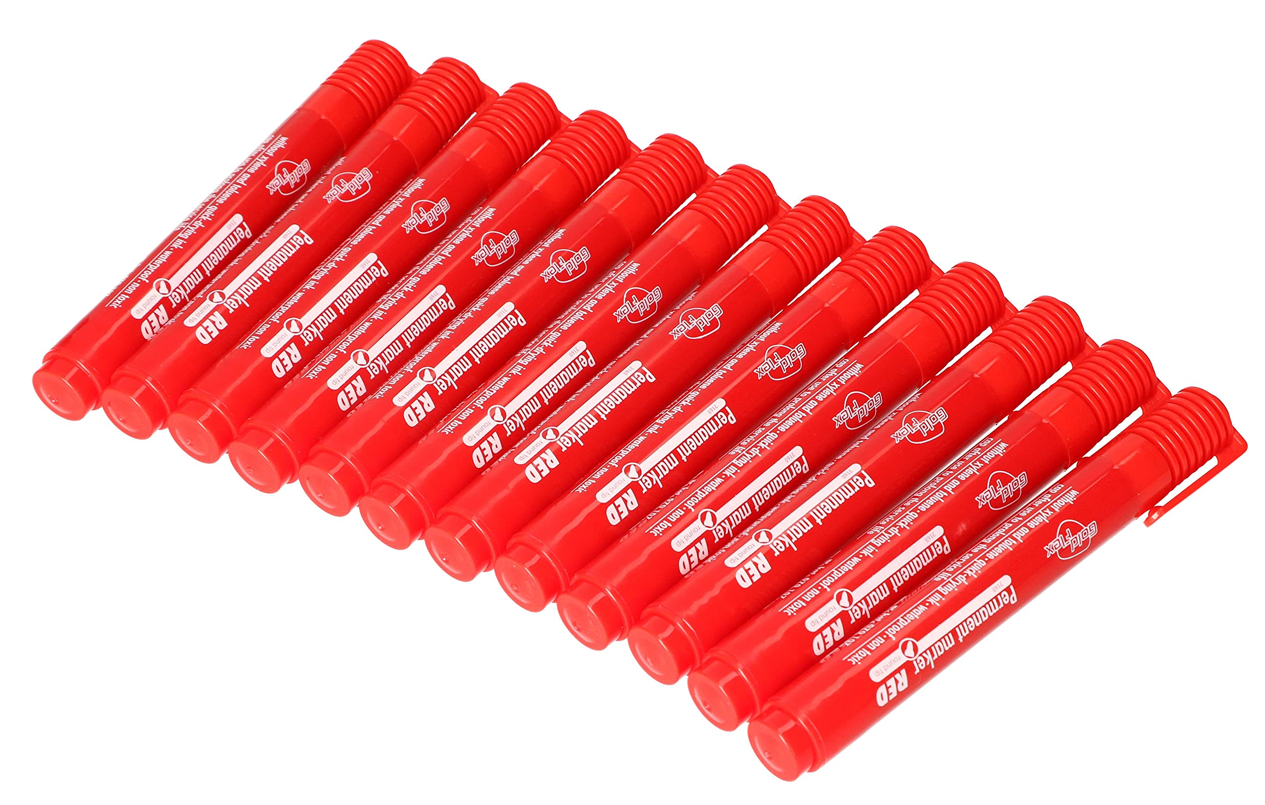 KOTARBAU® 12 x Rotuladores permanentes, Punta redonda - cónica, Tinta roja, Marcador rojo, Punta gruesa, Secado rápido, Resistente al agua, Duradero, Apto para varias superficies, 12 UNIDADES