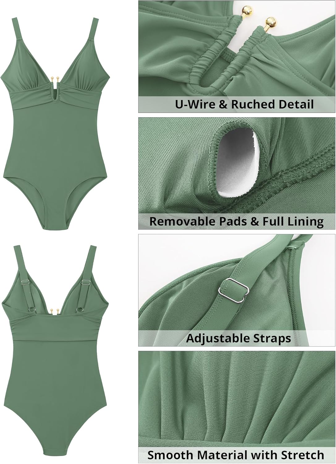 GRAPENT One Piece Swimsuit Women Ruched Sexy Plunge U Hook Bathing Suit Swimwear 2026 Swimming Beach Vacation Outfit - Image 6