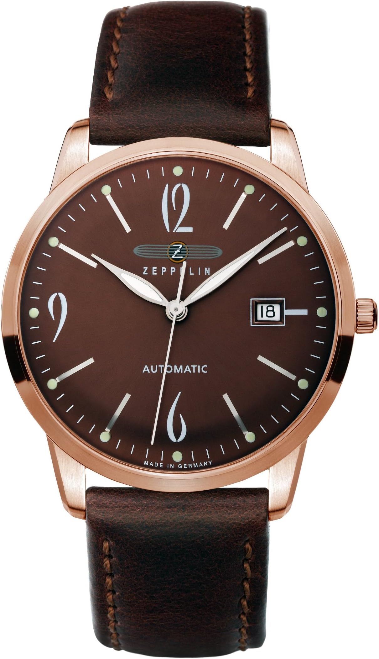 Zeppelin Gents Watch Flatline Automatic with Date Brown 7352-5