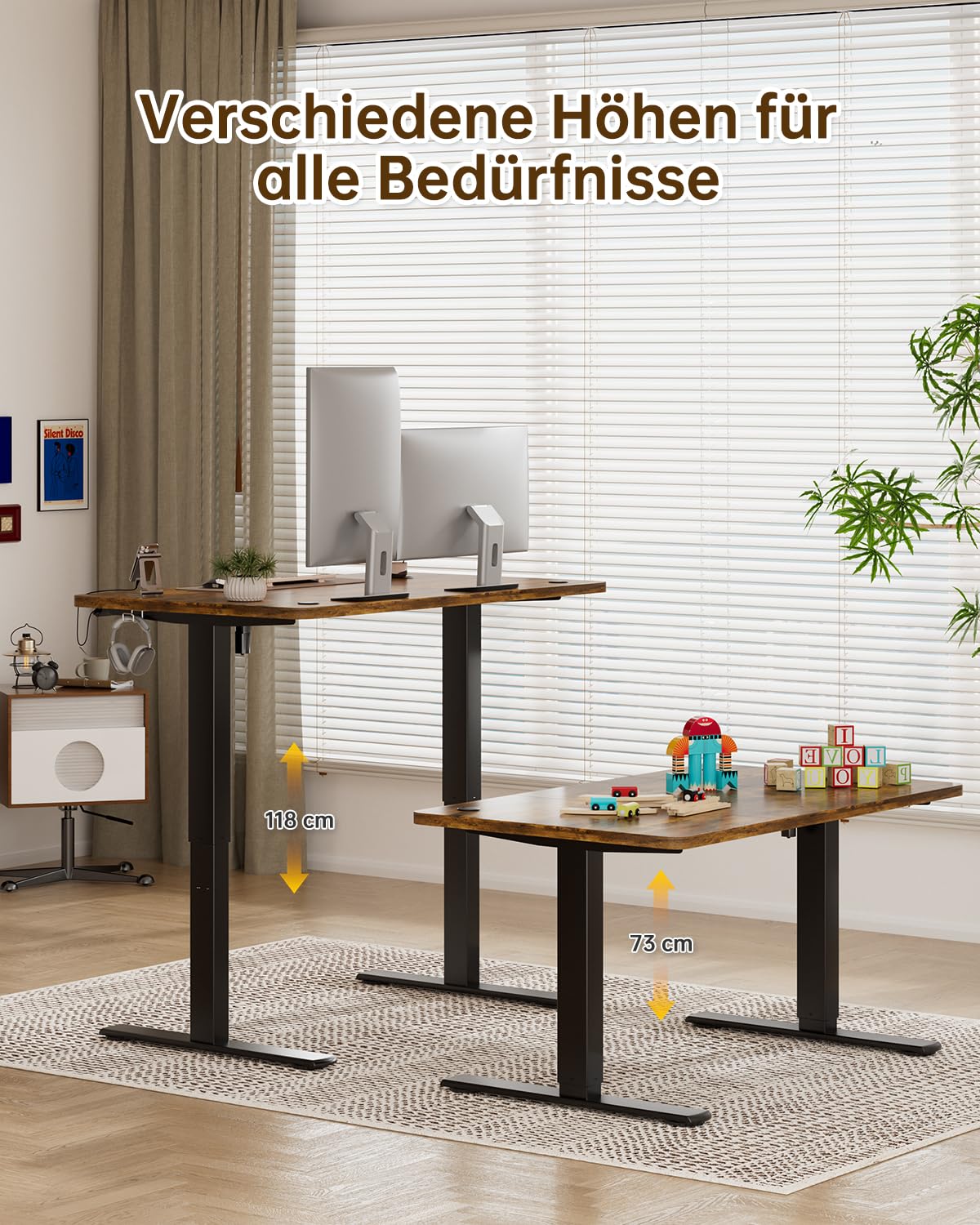 JUMMICO Höhenverstellbarer Elektrischer Schreibtisch 160 x 70 cm mit USB Ladeanschluss, Schreibtisch Höhenverstellbar, Ergonomischer Steh-Sitz Tisch Braun
