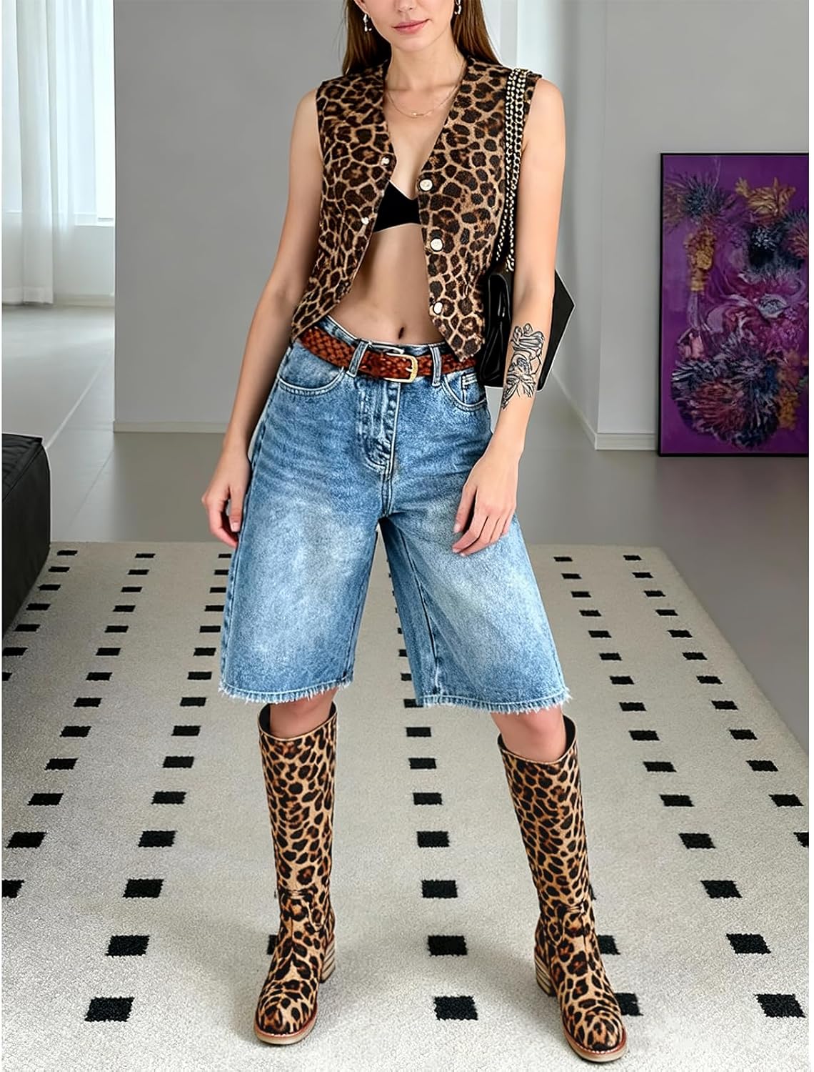 UBWDU Women's Knee High Boots Chunky Block Heel Long Boots Square Toe Low Heel Boots for Women - Image 3