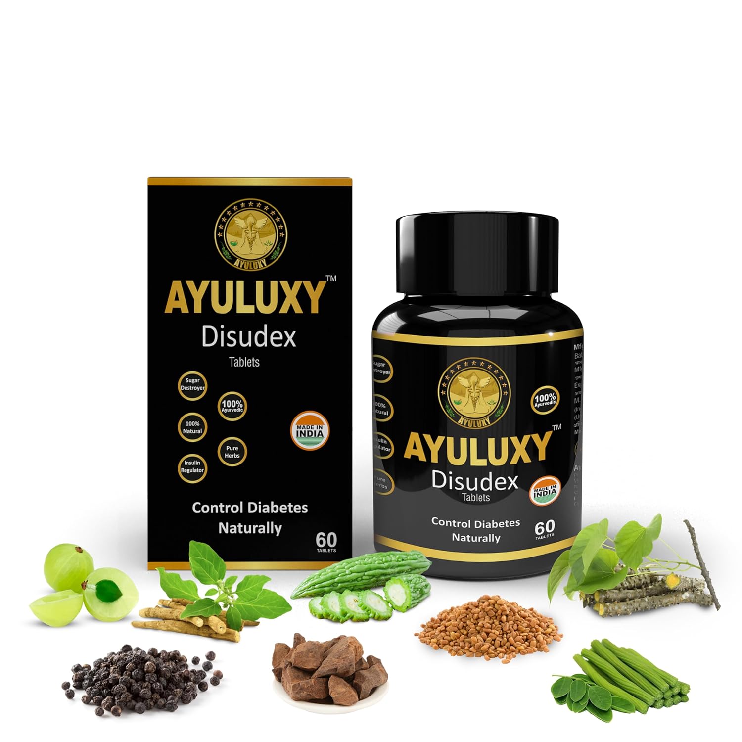 Disudex Tablets | Lab Certified | 24 Herbs | Control Blood Sugar & Dia-betes Ayurvedic Medicine | Herbal Support for Healthy Glucose & HbA1c Level | (60 Tablets Pack of 1)