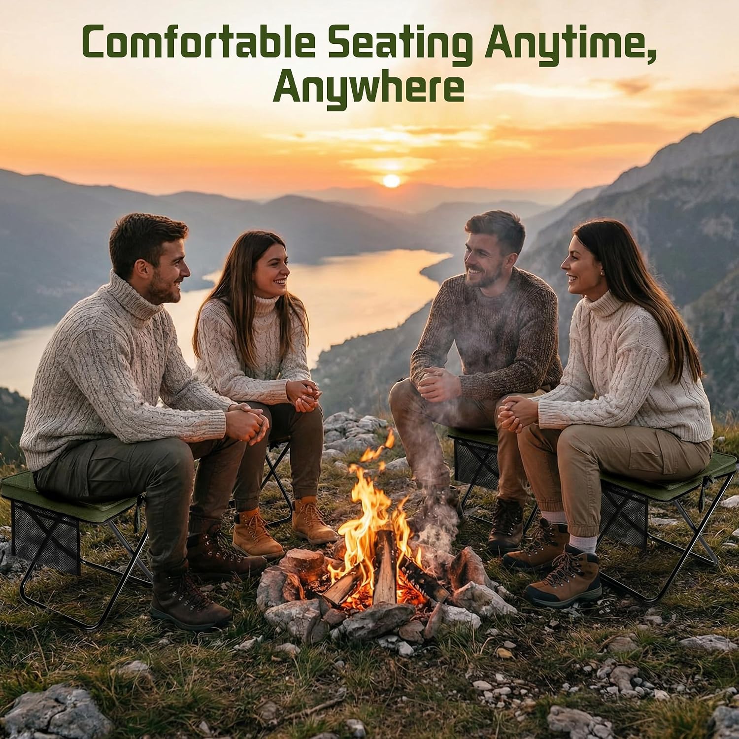 LiKiLiKi 16″ Extra Large Foldable Backpack Stool, Heavy Duty Thickened Collapsible Portable Pocket Chair, Compact Pocket Size Travel Seat for Hiking, Fishing, Picnic and Outdoor Activities