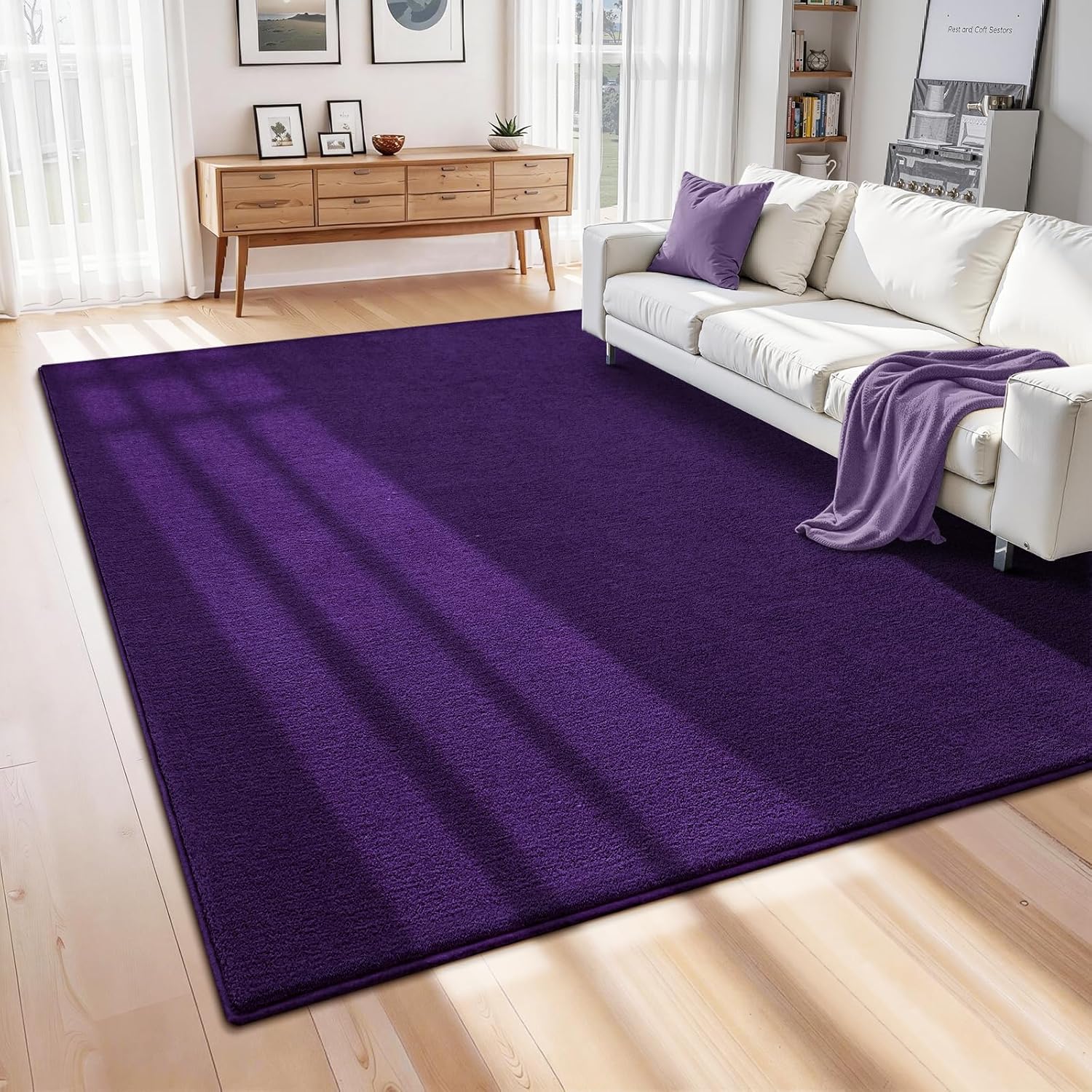 ISEAU 5x7 Rug for Living Room, Soft Memory Foam Carpet with Upgraded Non-Slip Silicone-Grip Bottom, Fluffy Shaggy Machine Washable Rugs for Living Room Kids Boys Girls Dorm Nursery Playroom, Purple