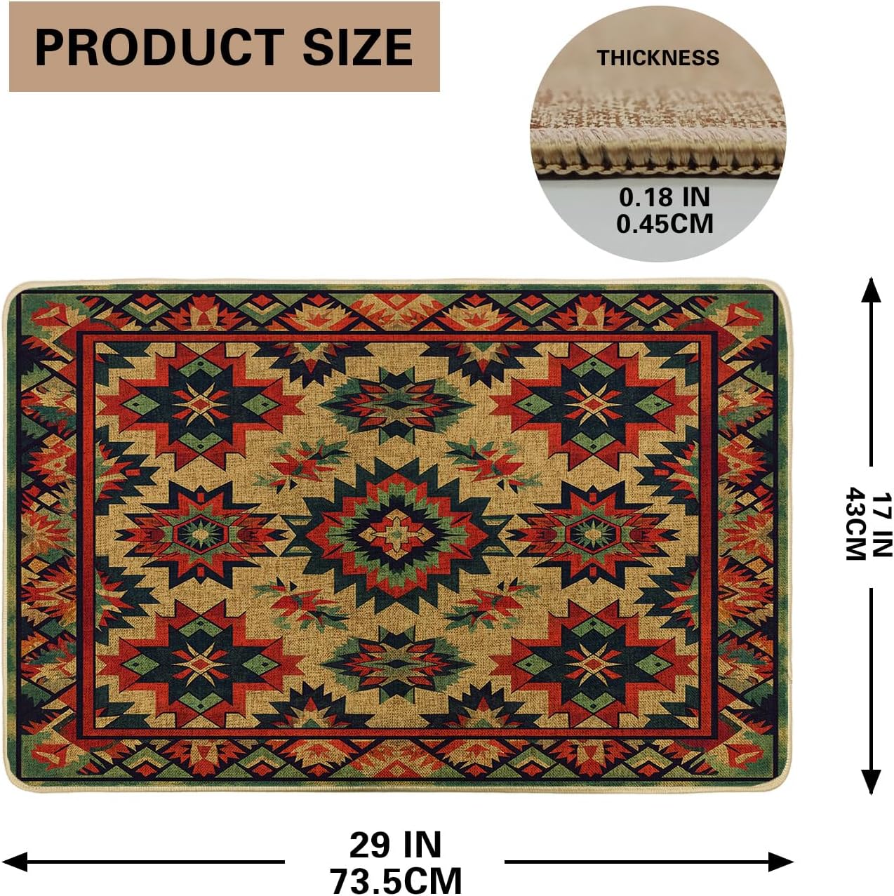 Aztec Door Mat Indian Geometry Floral Pattern Tribal Southwestern Red Green Beige Rubber Absorbent Dirt Trapper Non Slip Washable Indoor Home Porch Outdoor Welcome Doormat Entry Mats 17x29 Inch
