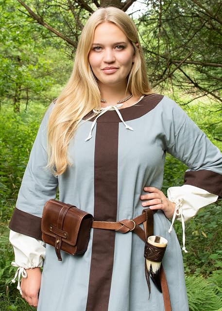 Foto 3 de 8 de Battle-Merchant - Vestido Largo Medieval Gudrun - Algodón - para Larp Vikingo - Gris Azulado/marrón - M