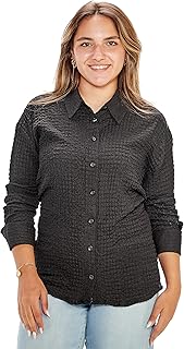 ترنديول قميص نسائي بقصة عادية وقبة من القماش المنسوج مرن مقاس كبير TBBSS25AX00000 مقاس كبير