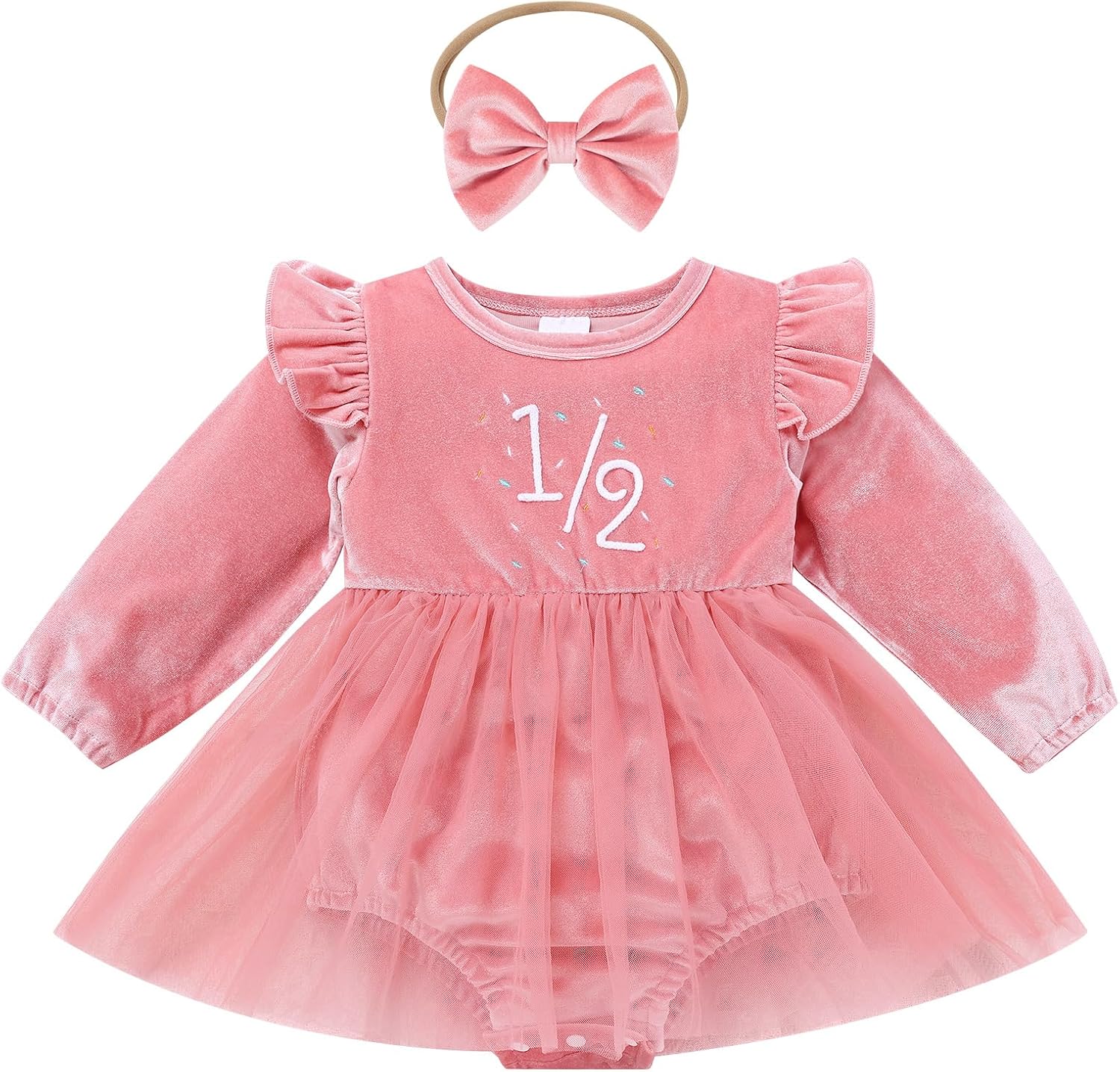 FYMNSI Baby 1st Birthday Outfit Girl Long Sleeve Ruffle Velvet Romper Tulle Tutu Dress Toddler Christmas Fall Winter Clothes