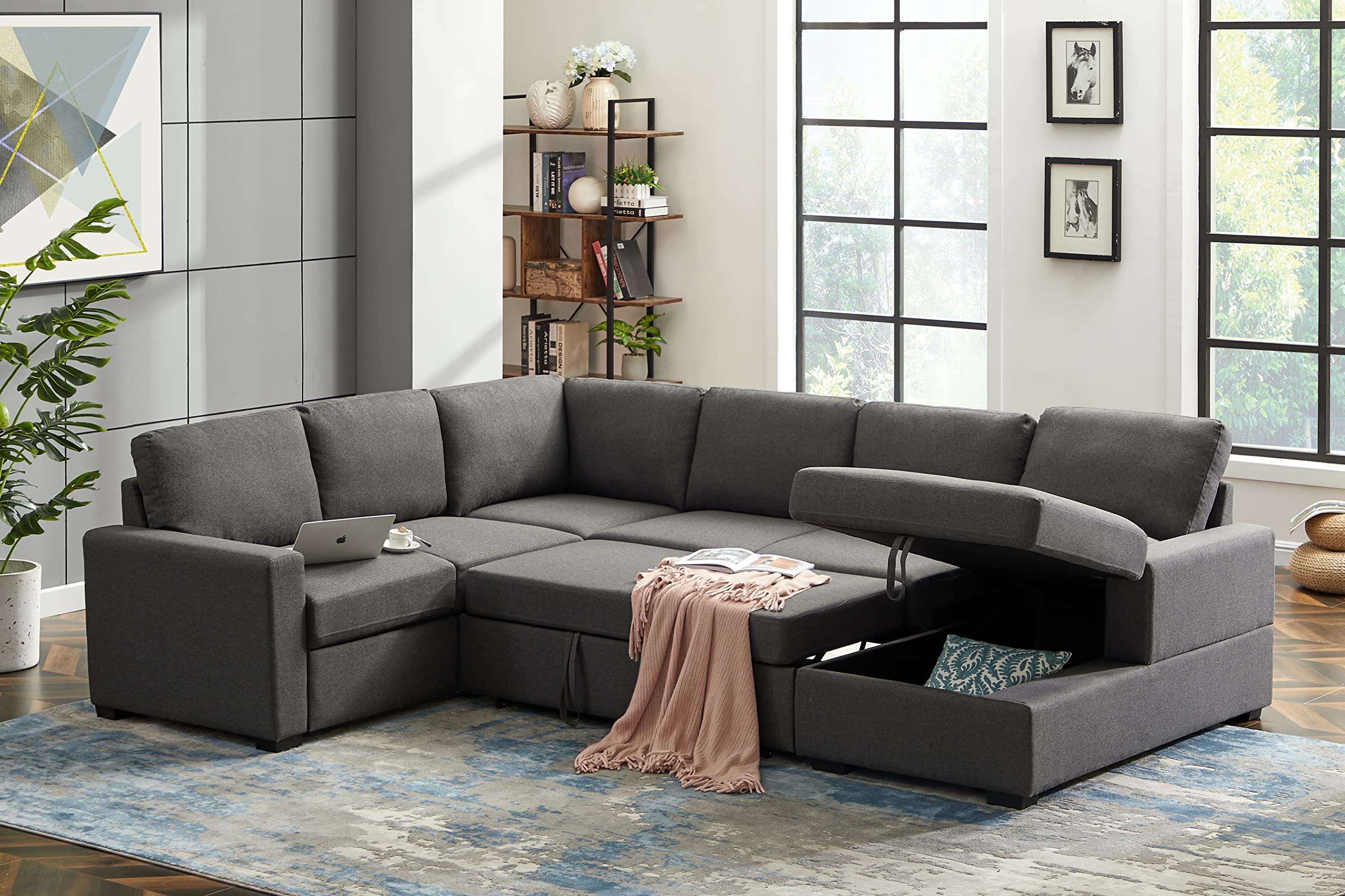 Eafurn 115.5" Oversized Reversible Sleeper Sectional Sofa Pull Out ...
