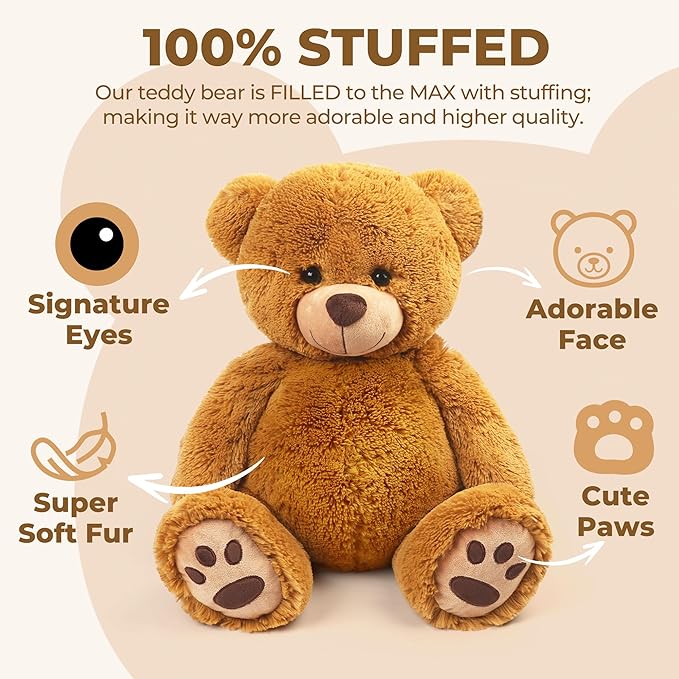 Peluche Oso de Peluche LotFancy, 20 Pulgadas, Marrón, Suave y Abrazable miniatura 4