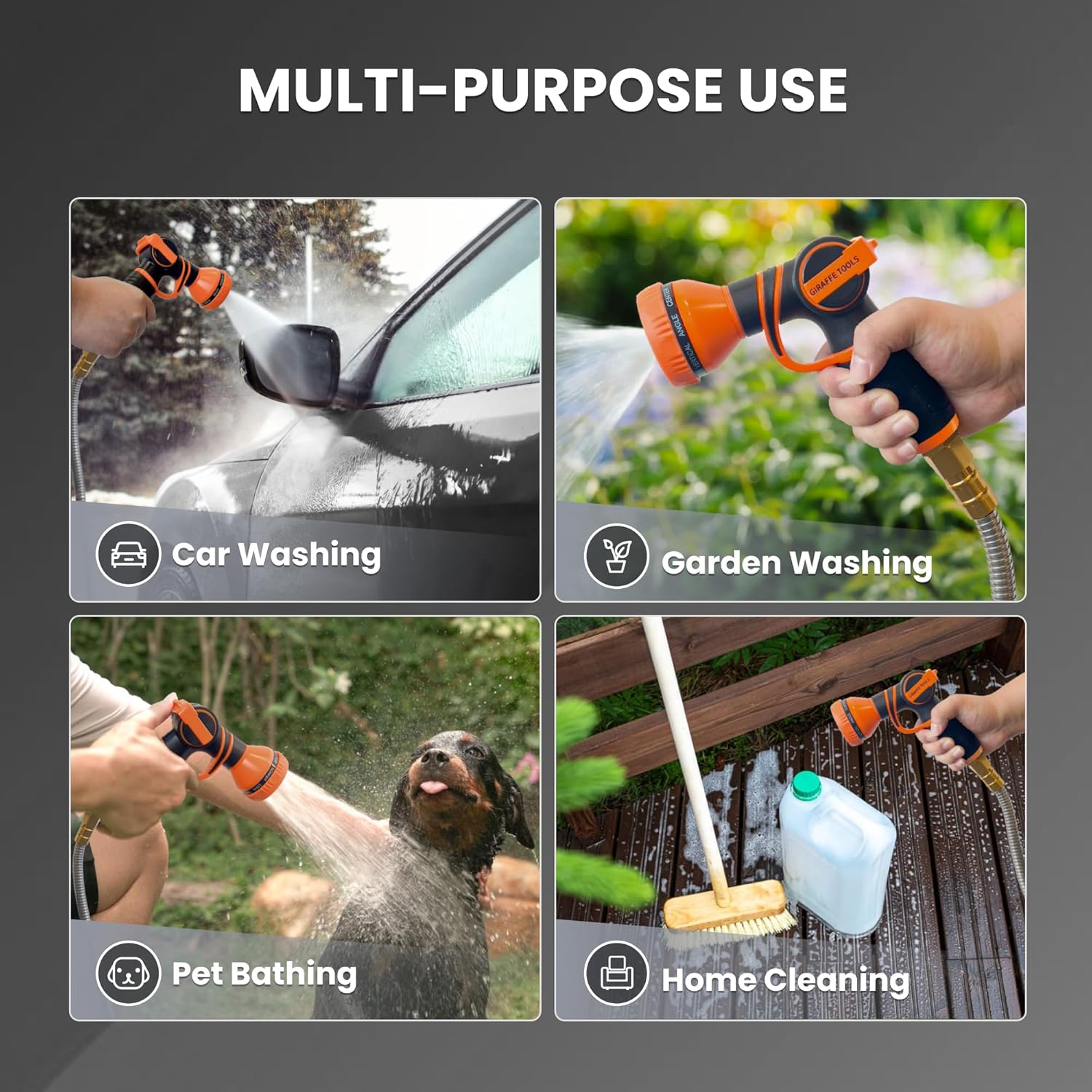 Giraffe Tools Garden Hose 75ft x 5/8",304 Stainless Steel Metal Water Hose and Garden Hose 50ft x 5/8", No Kink Garden Water Hose with Aluminum Fittings