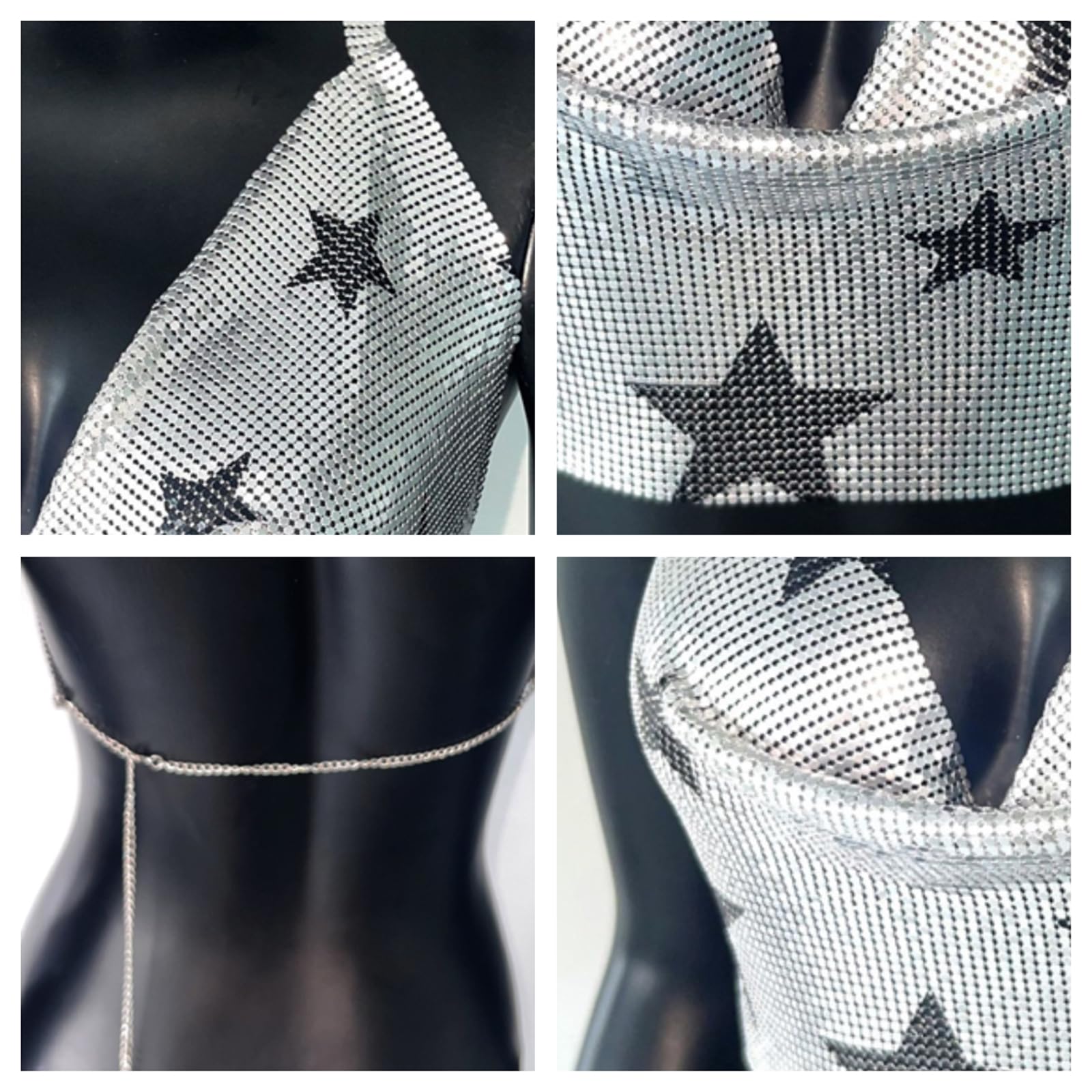 Brillant Sexy Sequin Tops Pour Femmes Chaîne Métallique Étoile Motif Dos Nu Top Boîte De Nuit