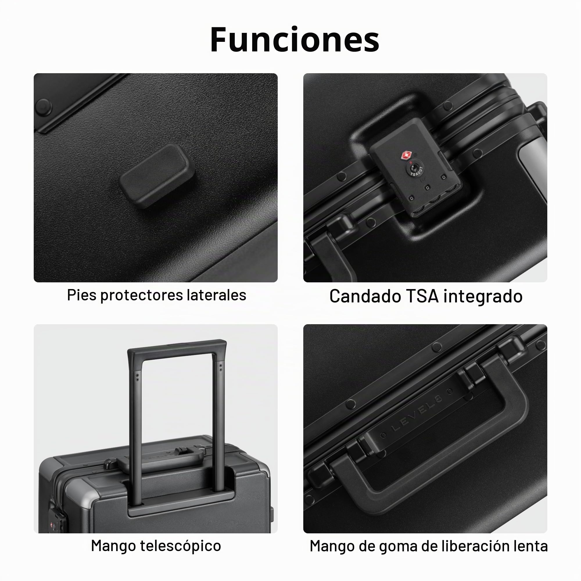 LEVEL8 Maleta Cabina HeGent Aluminio sin Cremallera TSA 38x23x56cm,38L,Negro