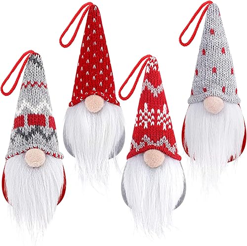D-FantiX Juego de 4 adornos de Navidad de gnomo, hechos a mano, gnomos suecos de Tomte, adornos de mesa de Papá Noel escandinavo, elfo, decoración