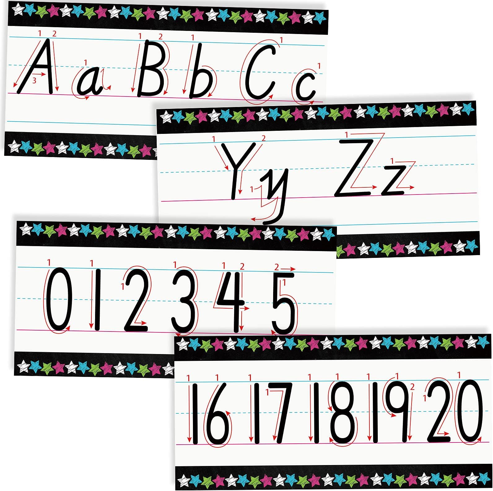 13 Pieces Alphabet Wall Classroom Bulletin Board Decorations Set Alphabet Bulletin Board Strips Numbers Boarder Decorations 0 to 20 with Adhesive Dots for Kindergarten Playroom Bedroom Decorations