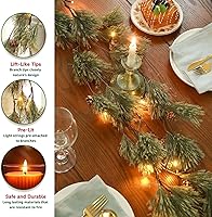 Vista 4 de 6.4ft Smokey Christmas Garland with Lights, Prelit Natual Rustic Cedar Pine Garland with Pine Cones for Home New Year, Mantle, Fireplace, Indoor