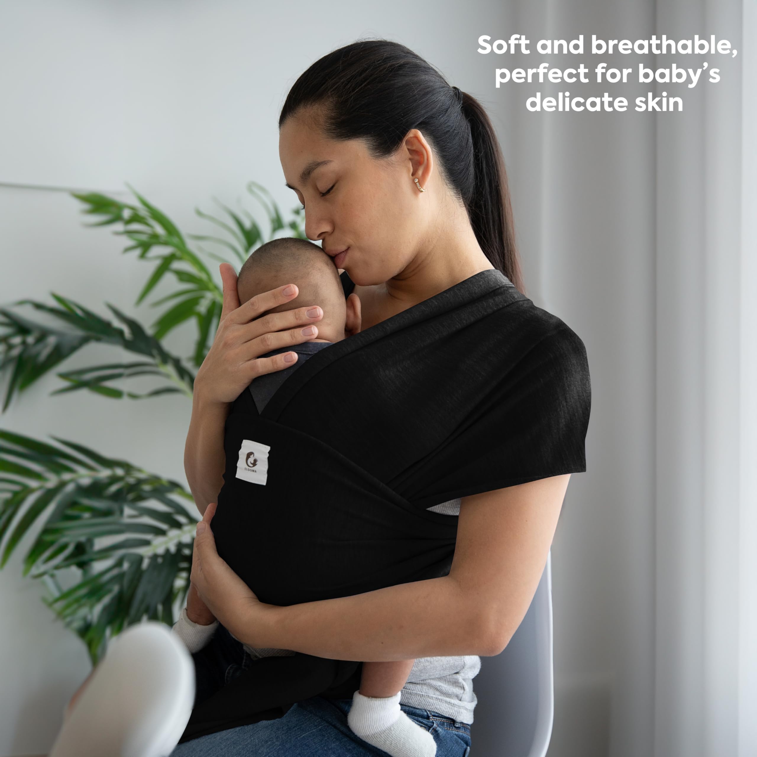 ELDOMA Black Baby Wrap Carrier - Lightweight, Breathable Baby Sling, Hands Free Baby Carrier Sling, Baby Carriers from Newborn to Toddler, (7-35 lbs / 3-15kg) — view 8