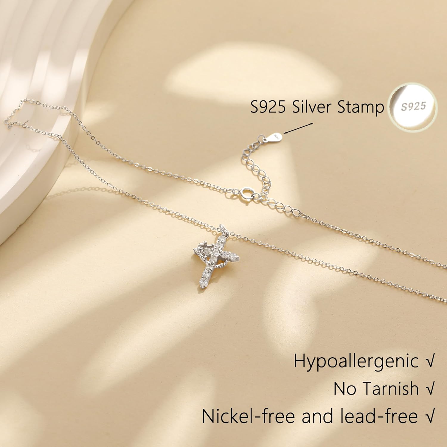 925 Sterling Silver Cross with Crown Necklace for Women 14K Gold Plated Cubic Zirconia Crucifix Pendant Necklaces Adjustable Choker Necklace Baptism Religious Christian Faith Jewelry Easter Gifts - Image 6
