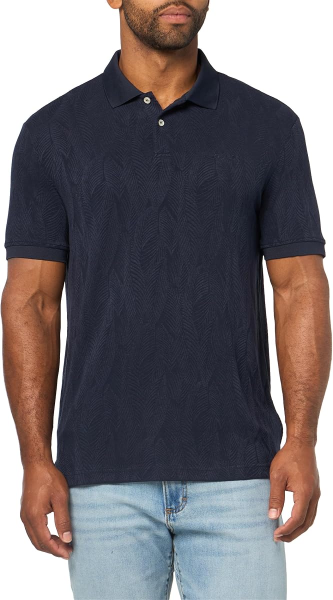 Guess Men's Eco Short Sleeve Jacquard Flower Polo