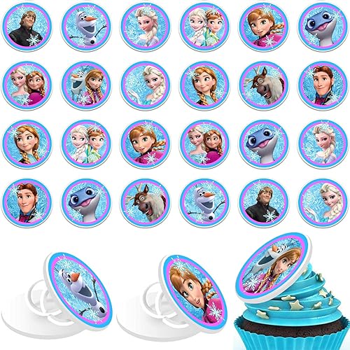 Decoración de anillos para cupcakes de Frozen para niñas y niños, decoración de cumpleaños, suministros de fiesta de Frozen para niñas y niños, 24