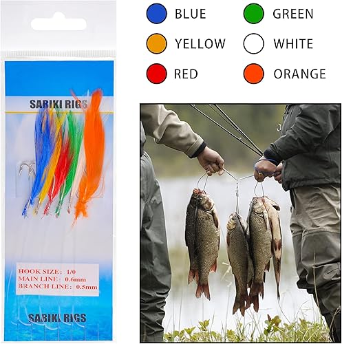 Miniatura 5 de Kit de aparejo de cebo de pesca, aparejo de plumas de caballa para señuelos de pesca, anzuelos de perca, señuelo de arrastre con ganchos de púas
