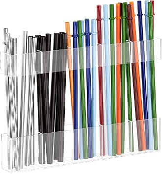 Acrylic Straw Holder for Cabinet Door, Reusable Tumbler Straw Organizer Storage inside Cabinet, Kitchen Accessories for Utensil, Ultra Sticky Adhesive Mounted, Clear