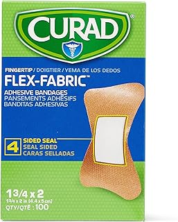 CURAD Flex-Fabric Adhesive Fingertip Bandages, Skin-Friendly Adhesive, 2 x 1.75 Inches, Breathable Fabric, 100 Bandages Per Box