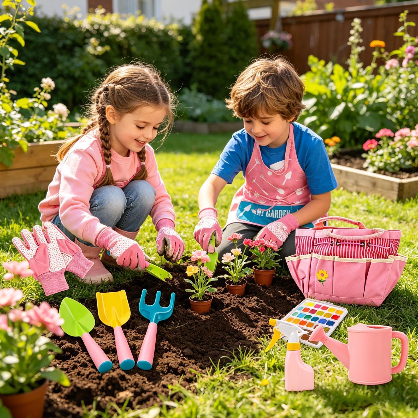 Attrezzi da Giardino per Bambini Pala Guanti Annaffiatoio Ergonomici | Attrezzature per il Giardinaggio all'Aperto Destinate ai Bambini per Casa Cortile Giardino Prato Famiglia Asilo Compleanno