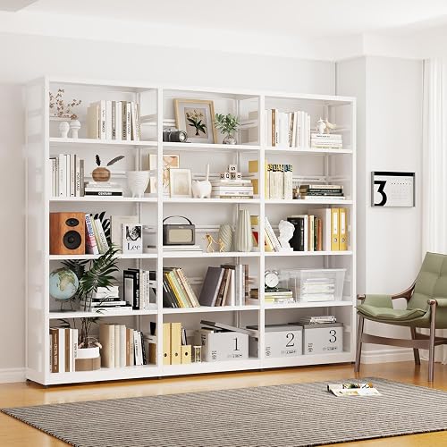 Metal Storage Shelves White Bookcase with 4 Adjustable Shelves,5 Tier Bookshelf,Shelving Unit Shelf Organizer,Tall Bookshelf Shelves for Living Room,Office,Library（1 Main Shelf +2 Subframe Shelf）