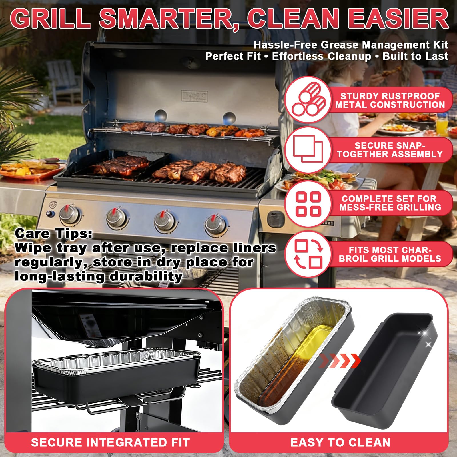 DcYourHome 70379 Auffangwannen-Set für Weber Summit 400/600, Genesis II & Genesis II LX 400 & 600 Serie Gasgrills (ab 2016), Fettschale mit 10 Stück 6498 Tropfwanneneinsatz für Weber SmokeFire EX4 EX6
