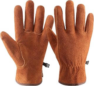 Tough Workwear Leather Work Gloves - Cow Split Leather Gardening & Construction Gloves - Brown