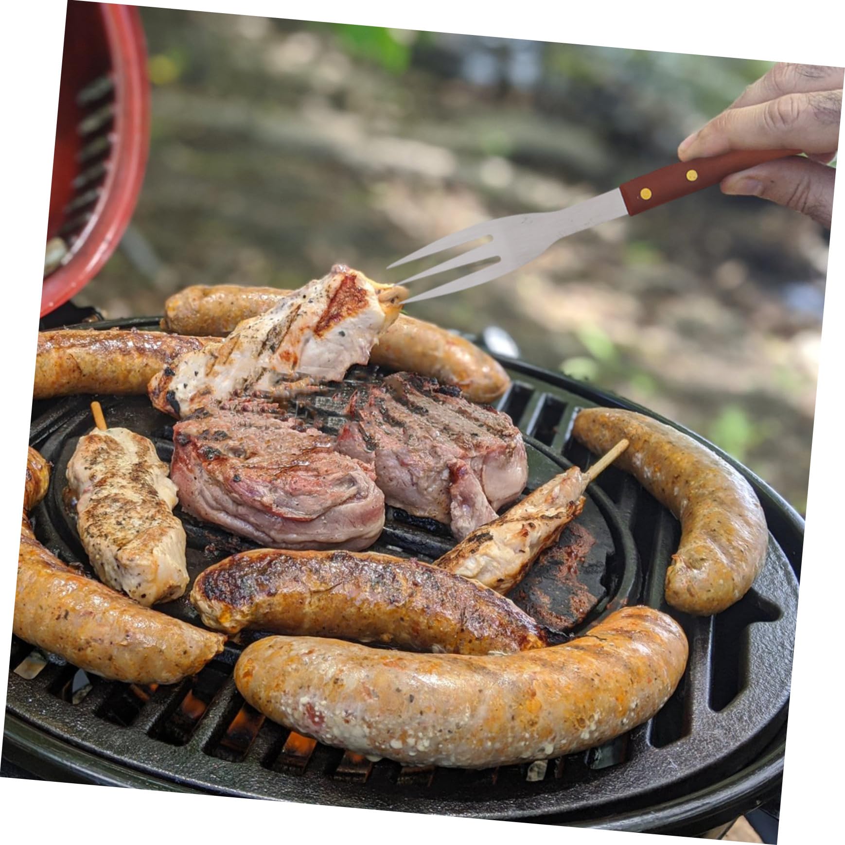8 Stück Grillbesteck mit Holzgriff, Schwarz, mit Schürze | Edelstahl und Holz, Fixiergurte für Ordnung, Inklusive Aufbewahrungstasche für Outdoor und Bbq Party