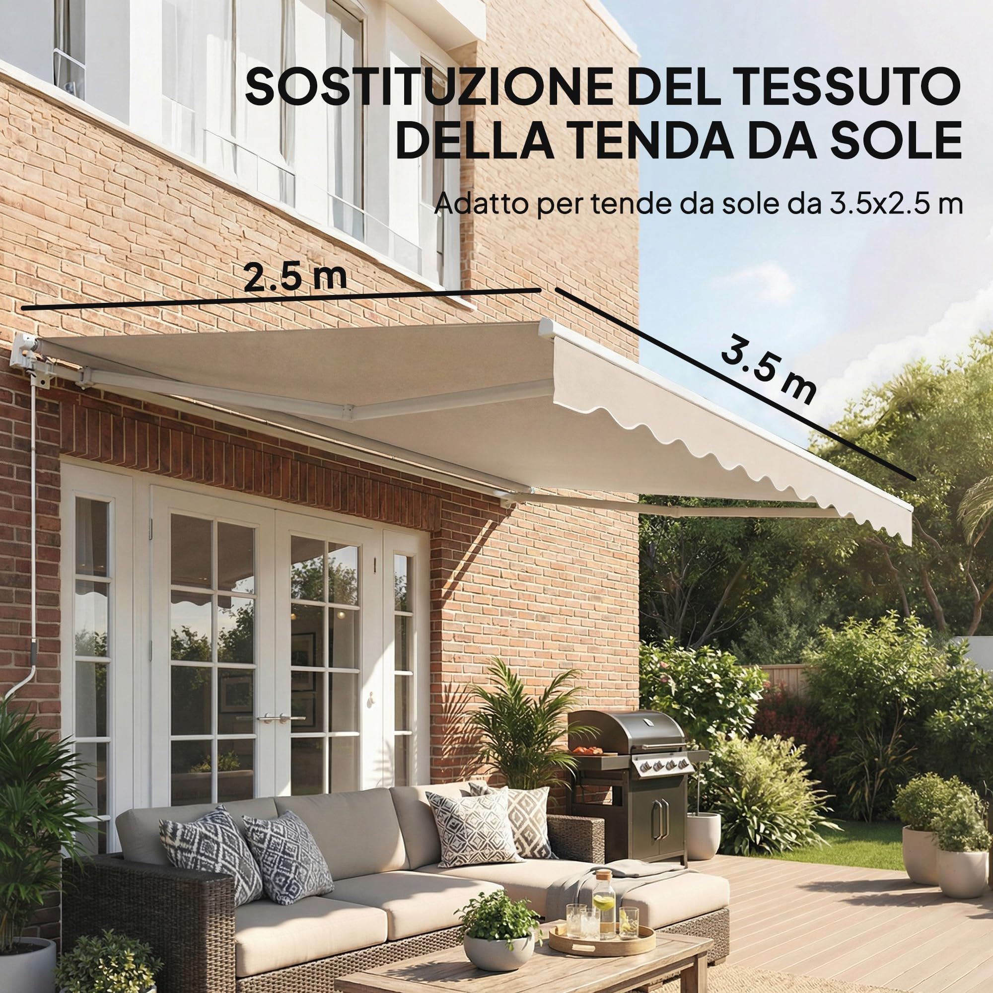 Outsunny Telo di Ricambio per Tenda Parasole Retrattile 337x250 cm Crema | Tessuto di Ricambio per Tenda a Braccio da 3.5x2.5 m in Poliestere, UV 50+, Balcone Patio Terrazzo Esterno Giardino