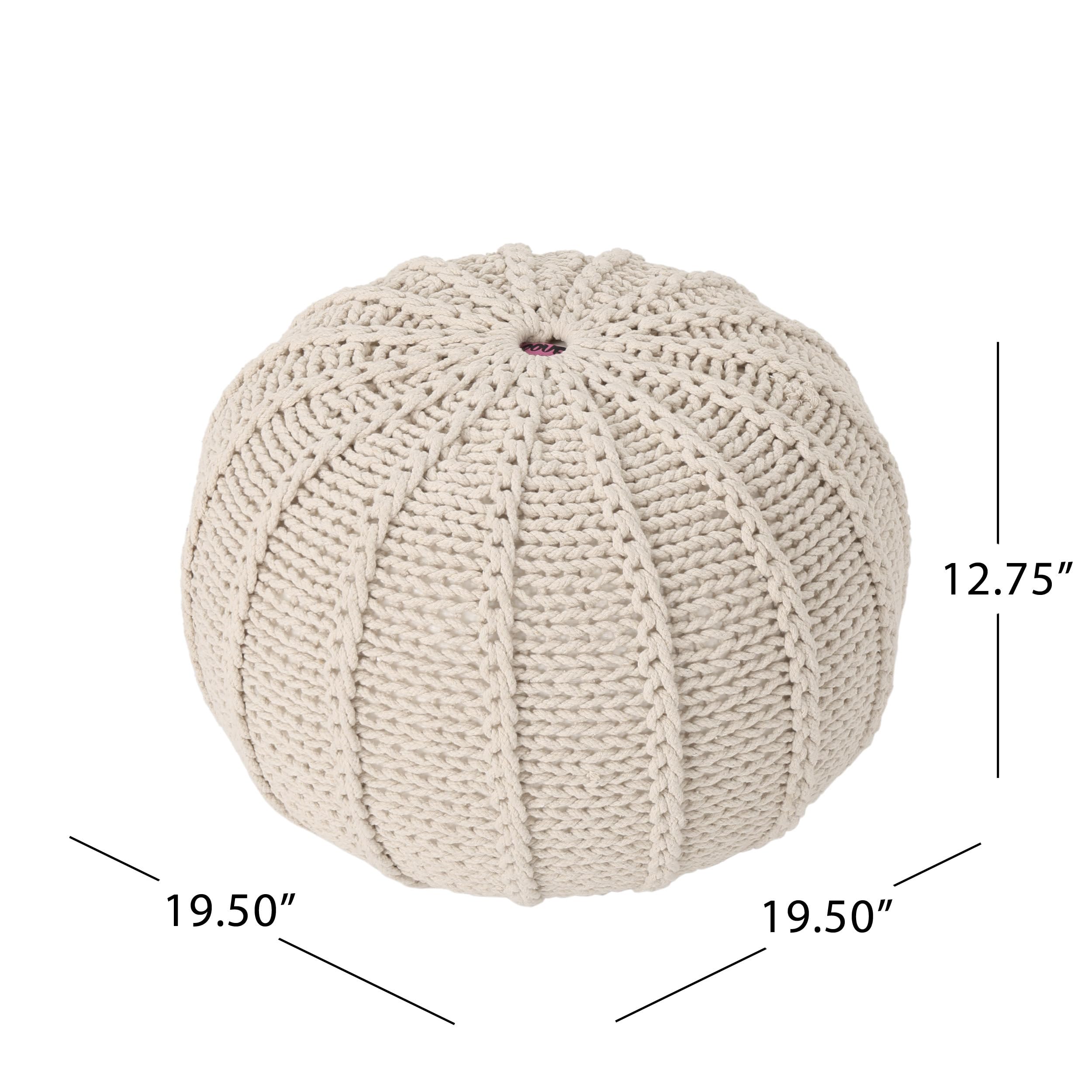 TREATLIFE HOME Knitted Cotton Round Pouf, Ottoman or Floor Cushion, Decorative Accessory, Beige