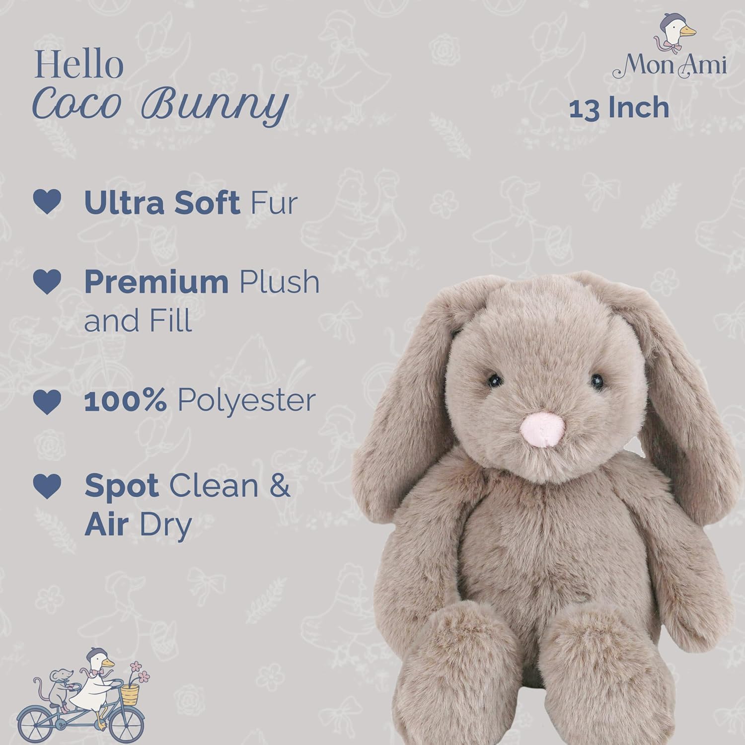 MON AMI Coco Bunny 13-Inch Stuffed Rabbit for Boys & Girls | Soft Bunny Plush Toy | Easter Snuggle Companion | Nursery Décor for All Ages