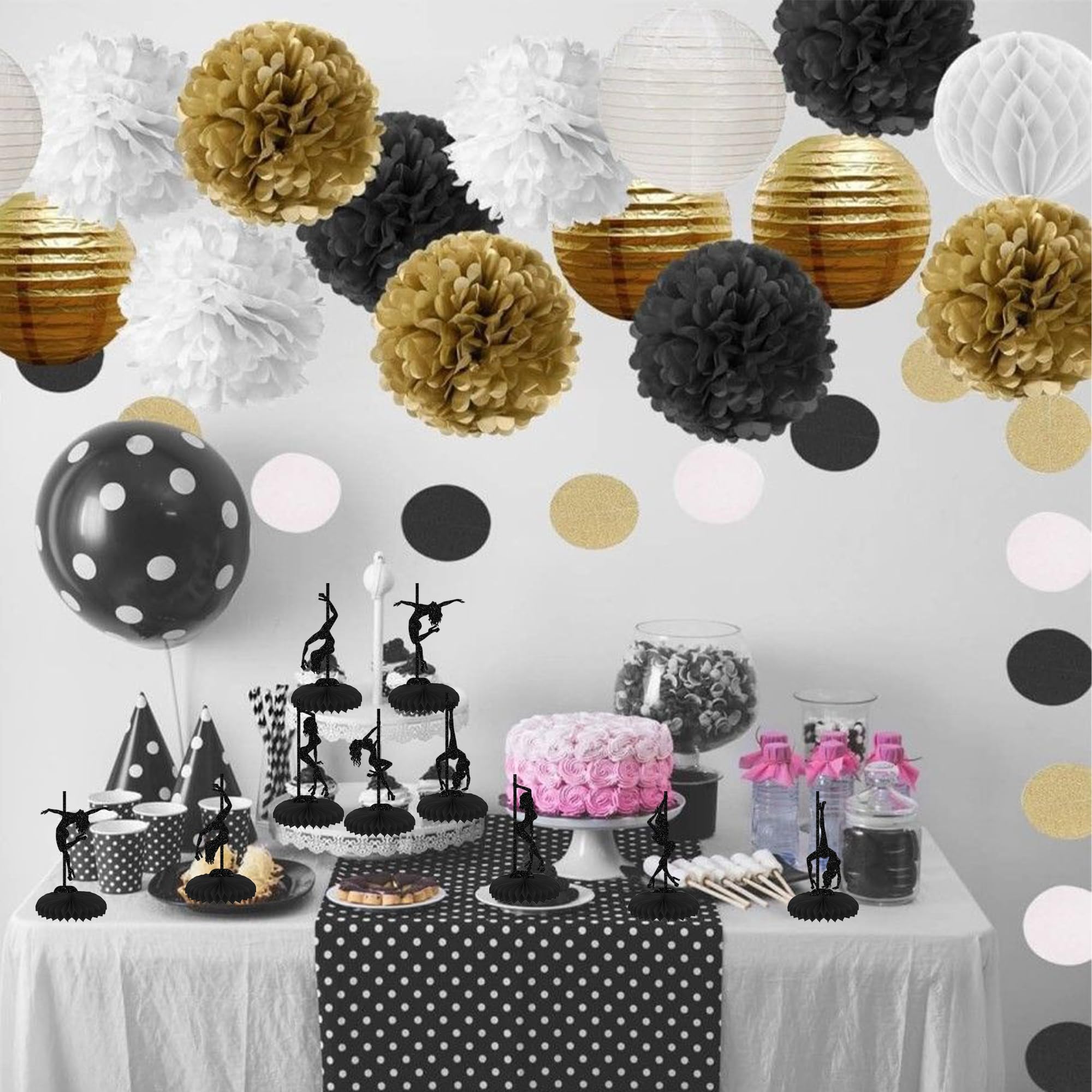 6 PCS Pole Dance Girl Honeycomb Table Centerpiece Black Glitter Pole Dancing Party Table Toppers Honeycomb Centerpieces for Bachelorette Bridal Shower Birthday Party Table Decorations Supplies