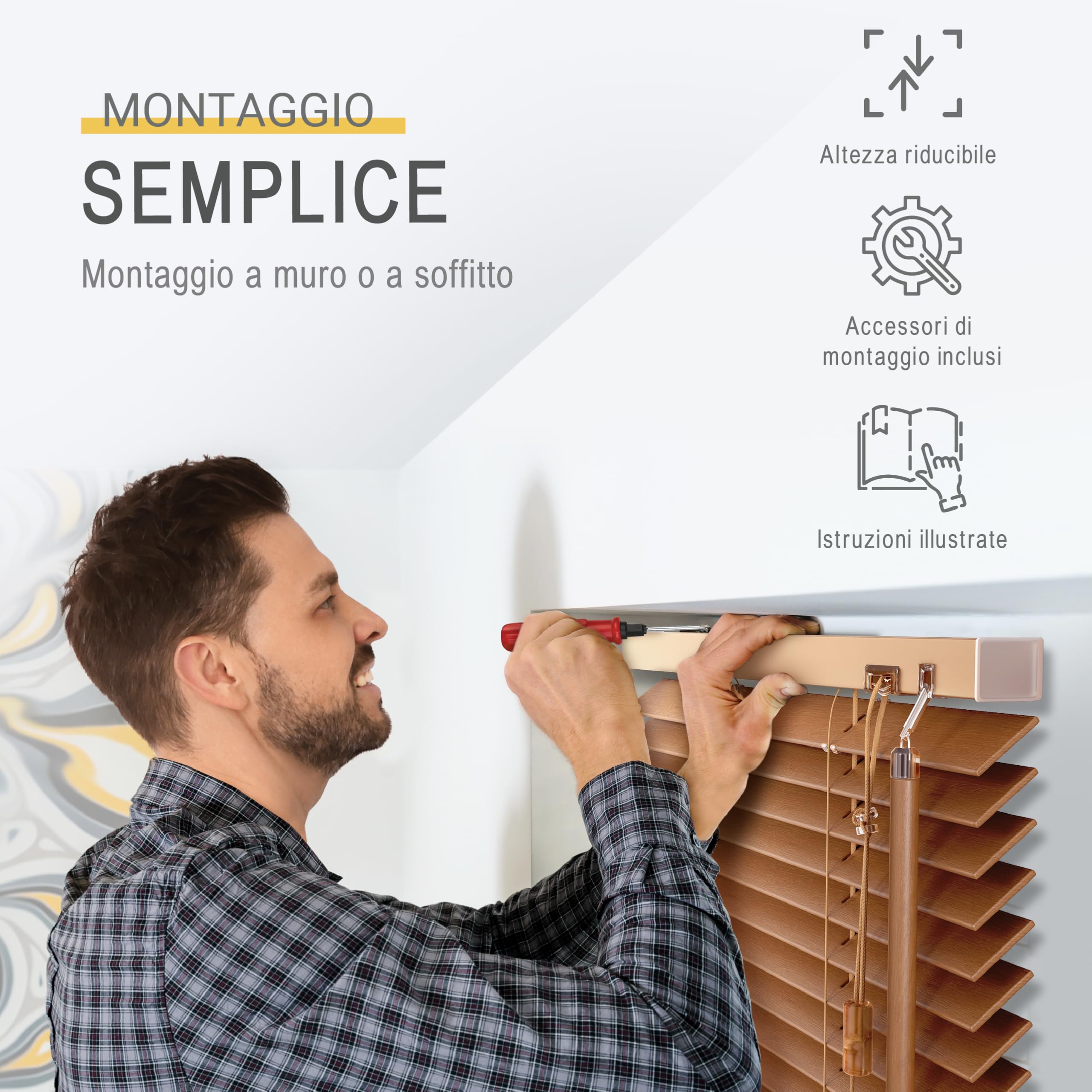 Sol Royal Veneziana in Legno SolDecor JH3 Stile Quercia - 70x130 cm - Tenda Veneziana di Legno da Interno ed Esterno - Veneziana Finestra - Prodotta nel Rispetto dell'ambiente - con Cordino