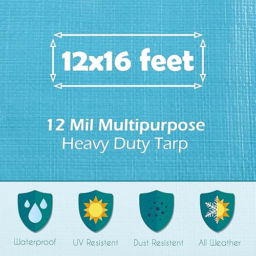 Miniatura 4 de Paquete de lona resistente de 12 x 16 pies + 15 cuerdas elásticas