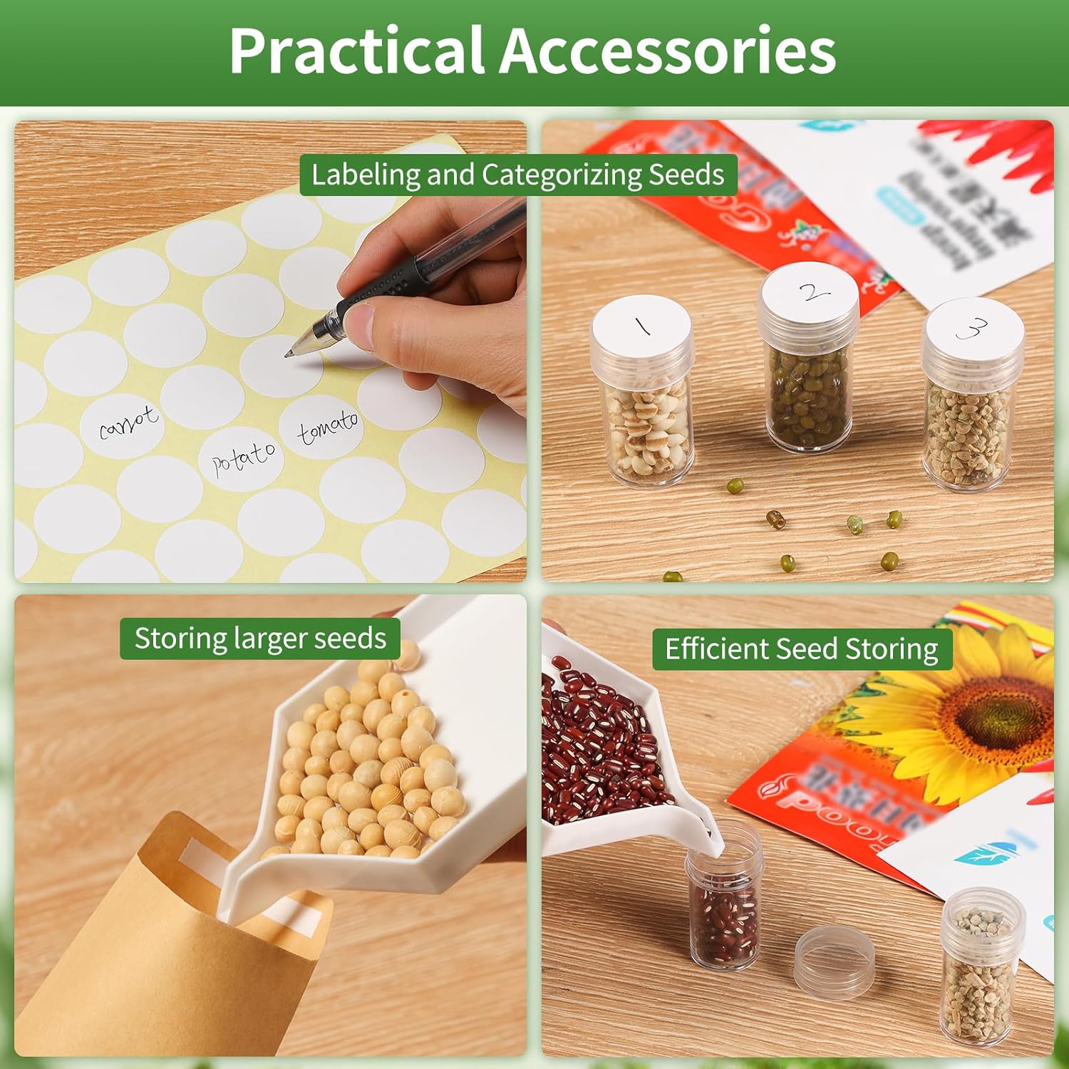 Douorgan Seed Storage Box, Portable Seed Saving Box, Sturdy Seed Organizer Kit Seed Envelopes Funnel Label, Seed Container for Flower Plants Vegetable Seed, M-60 Slots - Image 5