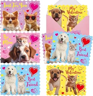 Fancy Land Scratch and Sniff Kitten Valentines Cards Strawberry Scented Pet Love Cards with Envelopes and Stickers for Valentine's School Classroom Party favors Boys 28 Sets