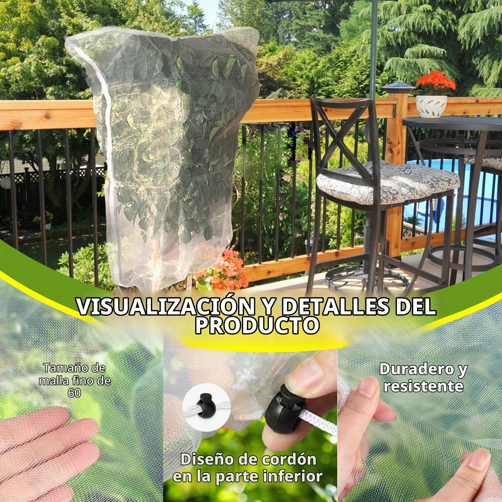 2 Malla Protectora para árboles frutales Plantas y Verduras 1,8 x 1,8 m Funda de Red para Plantas con Cremallera y cordón Malla para jardín contra pájaros arbustos arándanos Flores, Vegetales