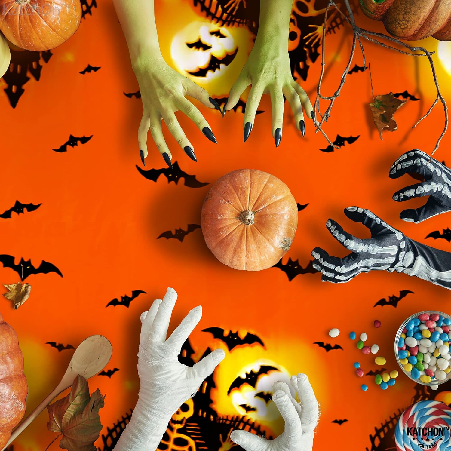 KatchOn, Orange Tablecloth Plastic - Large 54x108 Inch Pack of 3 | Skeleton Table Cover for Halloween Table Decorations | Plastic Tablecloth, Decorations Indoor