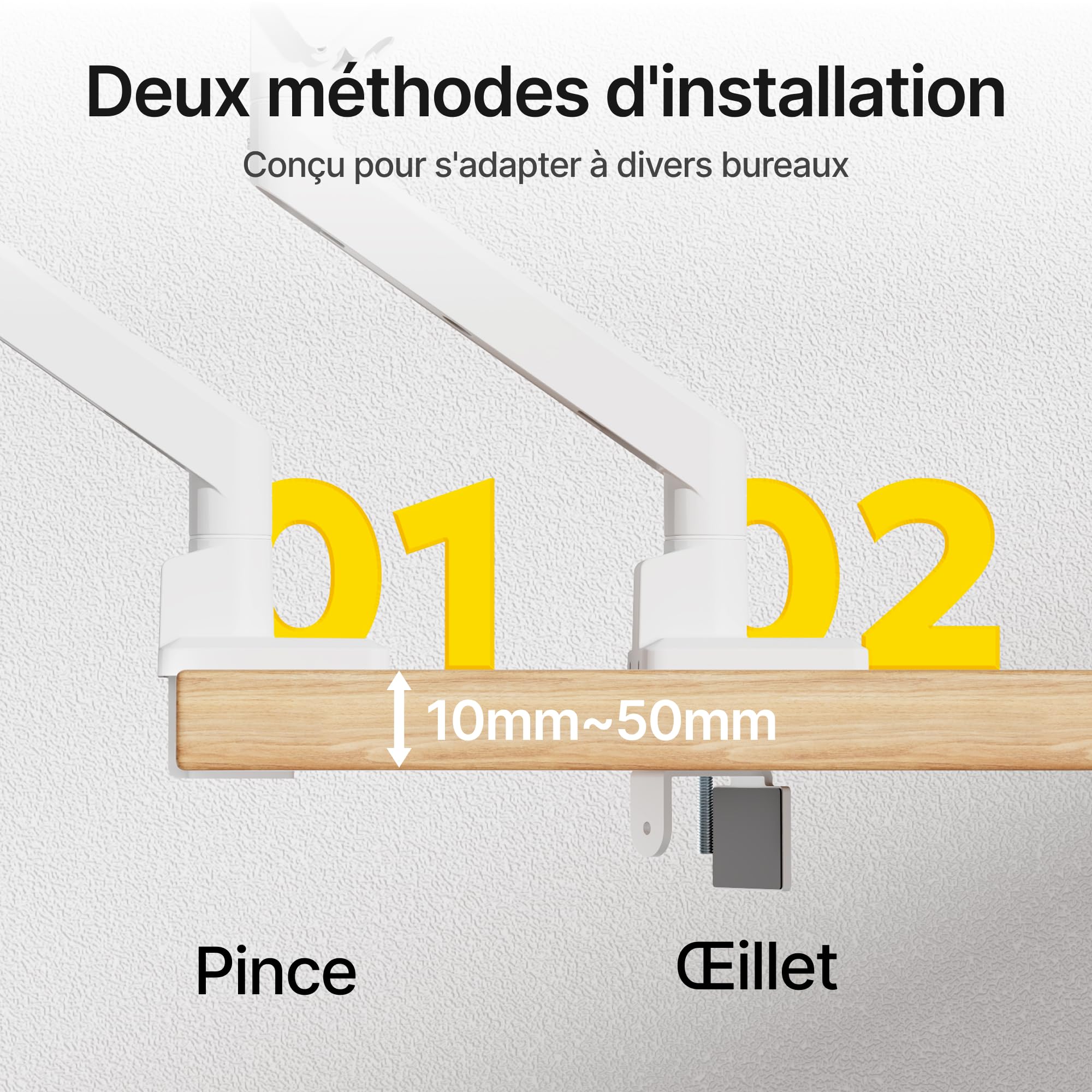 monTEK Bras Ecran PC Blanc pour Écran 17-45" jusqu'à 16kg, VESA 75/100mm
