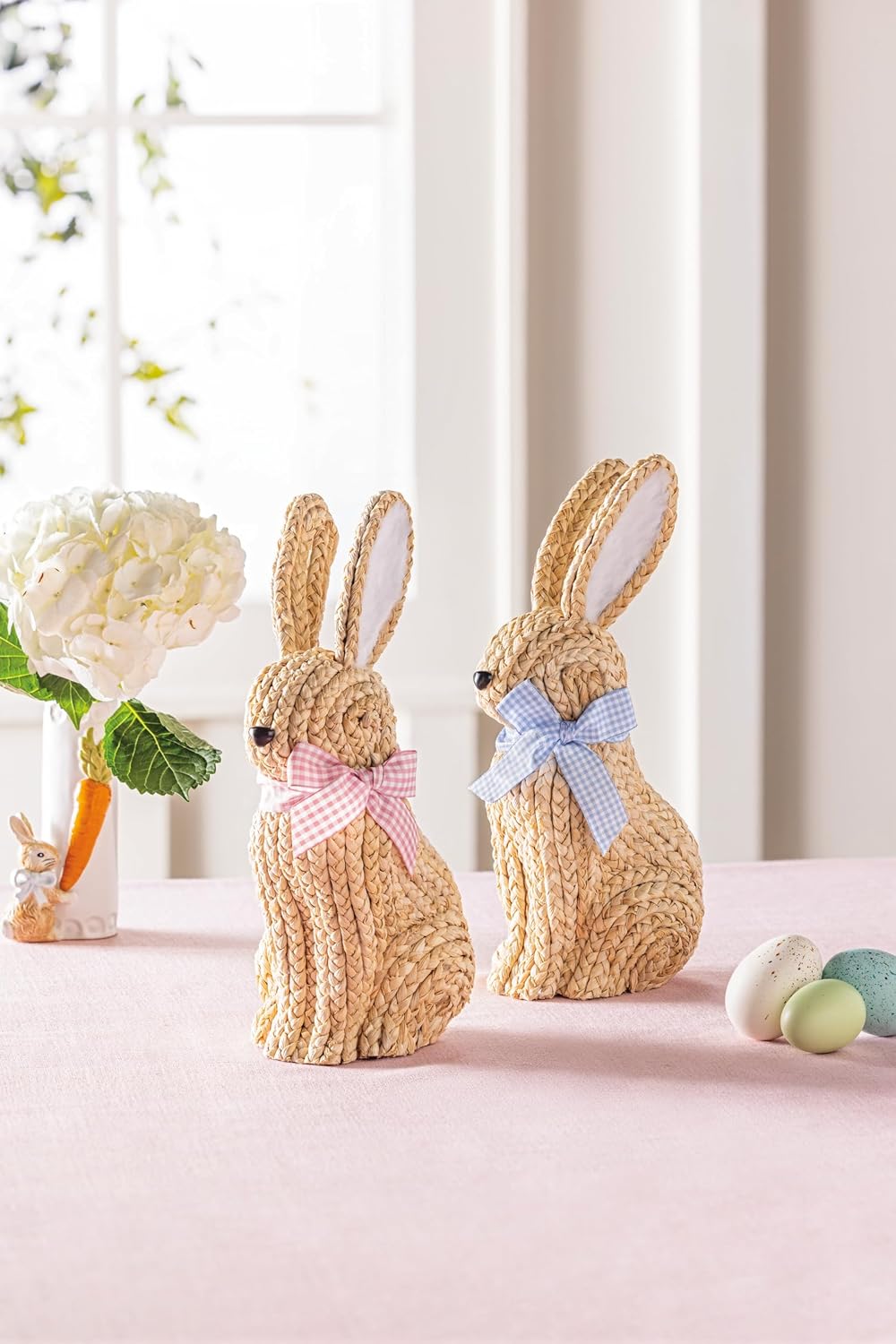 Mud Pie Easter Pink Bow Woven Bunny Sitter
