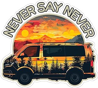 Never Say Never Minivan Sticker 4 Inch Mom Life Family Car - Waterproof Vinyl Decal for Laptop Water Bottle Car Tumbler - Durable Funny Aesthetic Long-Lasting Stickers for Adults ID44990