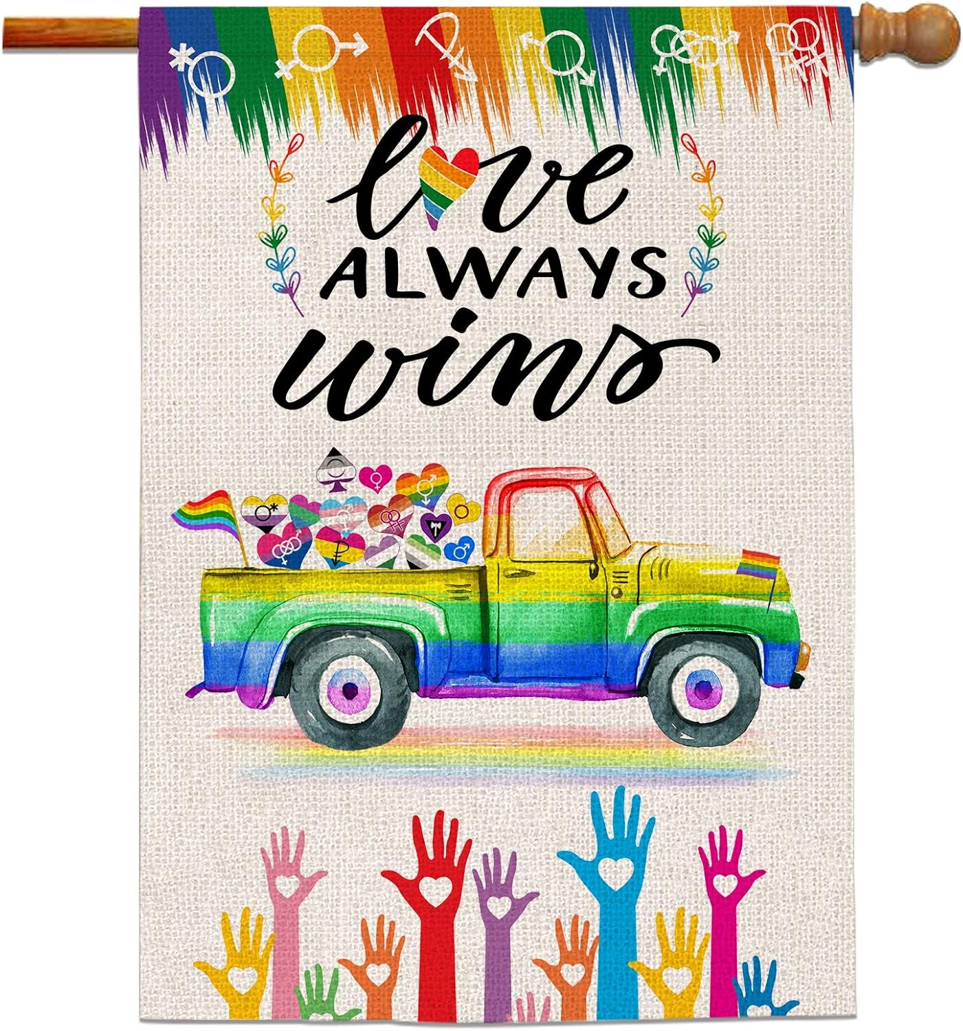 Bonsai Tree Pride Flags 28x40 Double Sided, Gay Rainbow Burlap Garden Flag, Love Always Wins Lgbt Symbols on Truck Large House Flags Outdoor Signs Banners Decorations for Home