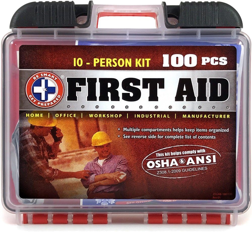 Be Smart Get Prepared 100Piece First Aid Kit, Exceeds OSHA Ansi Standards for 10 People - Office, Home, Car, School, Emergency, Survival, Camping, Hunting, & Sports : Sports & Outdoors
